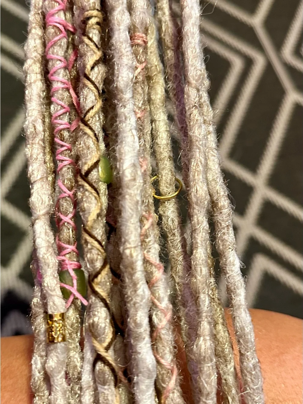 Boho Gray & Pink Synthetic Dreadlock Hair Wraps with Bead Accents